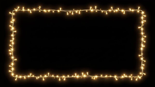 Christmas Lights Frame Loop Garland Border on Black Background