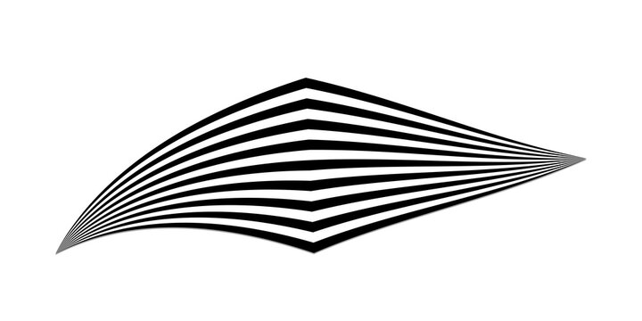 Abstract triangular pyramid shape with parallel black and white lines on white background isolated on a transparent background