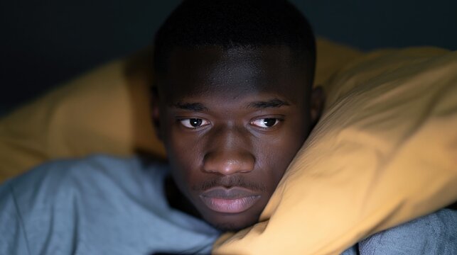 A Black guy is anxious about something he reads online. Anxiety among zoomers