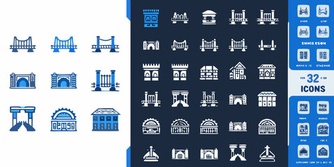 Engineering Structure Icons Flat Blue And White Design © Raben