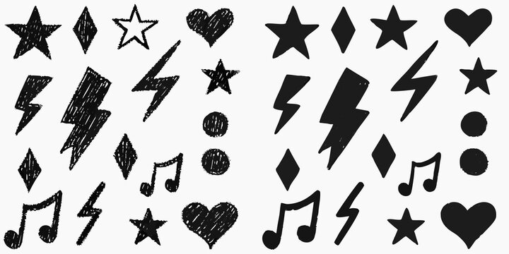 Black And White Sketchy Star Lightning Bolt And Musical Note Pattern