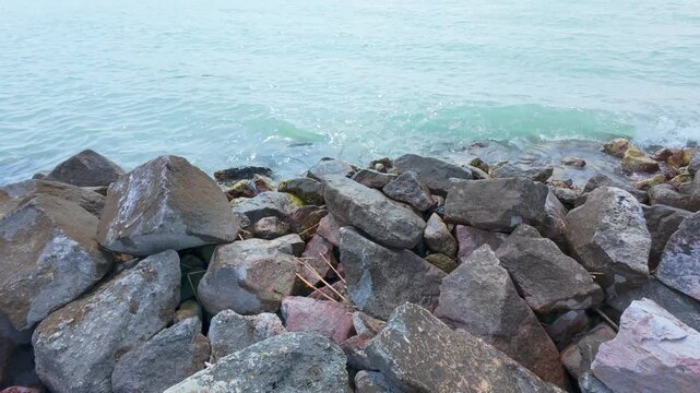 Siofok, Hungary - May 31, 2026 Rocky Lakeshore and Clear Water