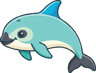 Naklejka premium Cartoon dolphin swimming in water.