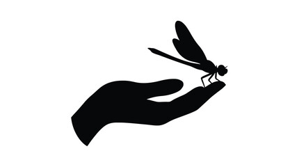 Hand Holding Dragonfly Silhouette Against White Background © Sakilcreative 