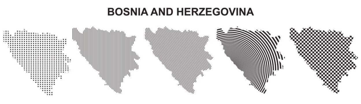 Bosnia and Herzegovina map infographic simple design element, black abstract geometric pattern icon style Bosnia and Herzegovina country landscape outline shape vector illustration