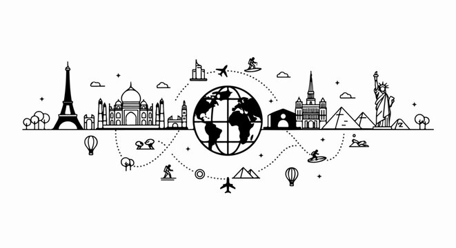 Global Travel Landmarks Illustration.