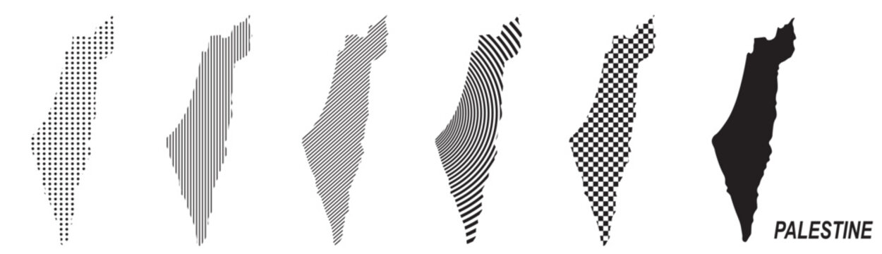 Palestine map infographic simple design element, black abstract geometric pattern icon style Palestine country landscape outline shape vector illustration