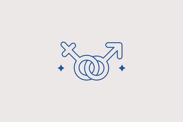 Interlinked male female gender symbols line icon for fertility clinic, matchmaking agency, family center. Simple vector illustration for reproductive services. © HenryFord
