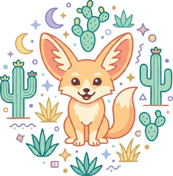 Cartoon Fennec Fox with Big Ears.