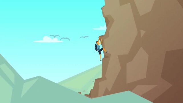Extreme Mountain Climber Scaling a Rocky Cliff Wall Outdoor Adventure Animation