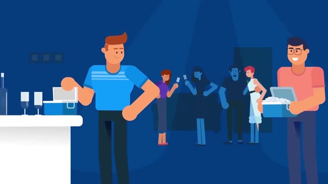 Bartender Serving Drinks to a Diverse Crowd inside a Trendy Nightclub Animation