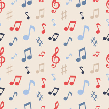 Seamless pattern with musical notes on a gray background