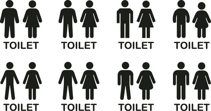 Collection of toilet sign icons for men and women on white background with restroom