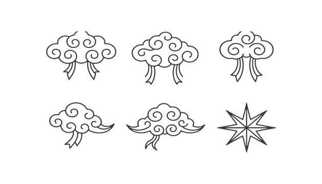 Traditional oriental clouds decorative elements set