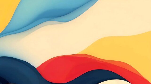Abstract modern graphic with layered blue, yellow, cream, orange, and red curves. Perfect for web design backgrounds or digital art projects.