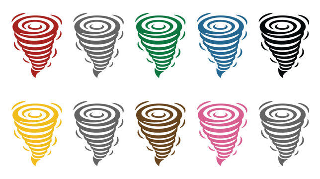 Colorful Tornado Cyclone Vortex Icon Set Collection