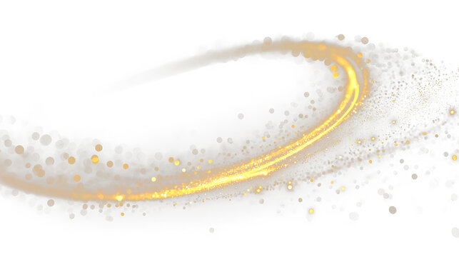 Swirling particles create a golden trail isolated on transparent background, in a creative design scene, light overlay, PNG
