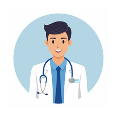 Fototapeta premium Smiling male doctor in lab coat with stethoscope