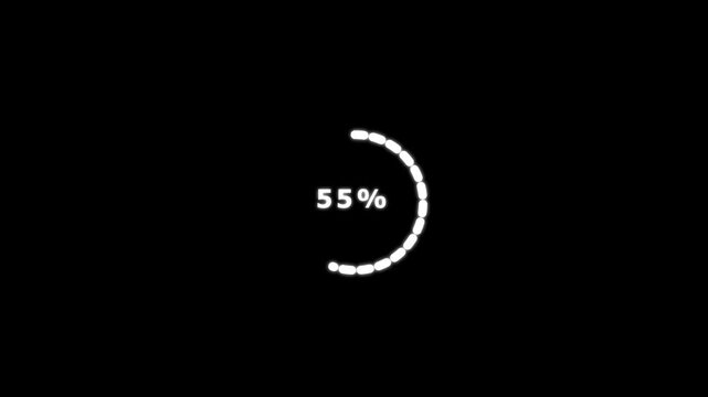 Science Loading white Circle Ring on black background. 100 in the loading ring. Loading Transfer Download Animation from zero to one hundred percent. Circle percentage.