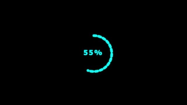 Science Loading white Circle Ring on black background. 100 in the loading ring. Loading Transfer Download Animation from zero to one hundred percent. Circle percentage.