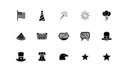 Obraz premium Patriotic holiday symbols collection including american flag food items and party props.