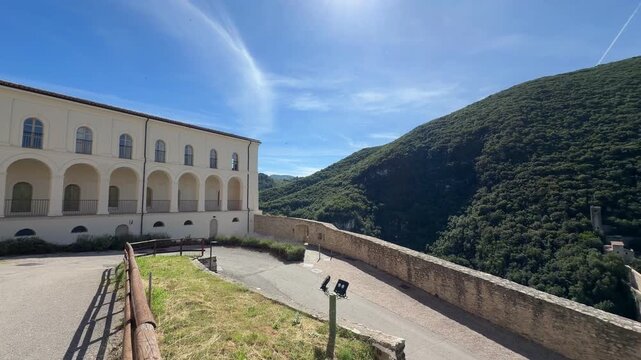 The Albornoz Fortress, Spoleto, Umbria. View of Monteluco and the Ponte delle Torri.