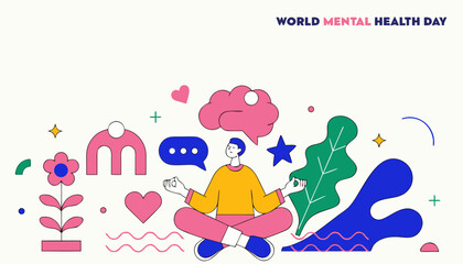 Fototapeta premium Mental health awareness, World Mental Health Day, mindfulness, meditation, mental wellness icons