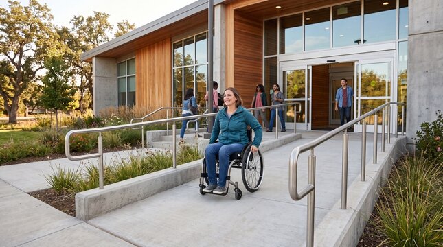 National Disability Independence Day concept, wheelchair user entering