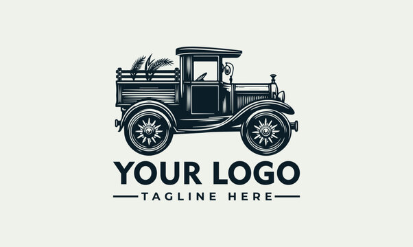 Vintage classic farm truck vector logo illustration