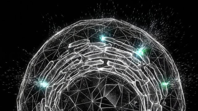 B細胞が形質細胞へクローン増殖し抗体を放出する様子を描いた、漆黒背景の医療CG動画。