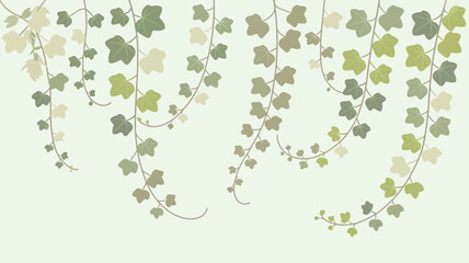 Fototapeta premium Hanging ivy vines with fresh green leaves against a soft pastel backdrop