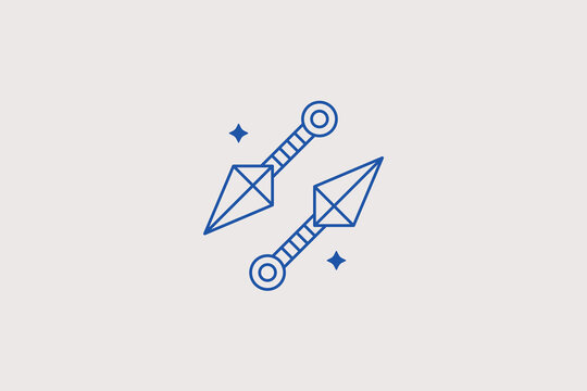 Dual kunai throwing knives line icon for gaming app, mobile game, comic book store. Perfect vector illustration for game services.