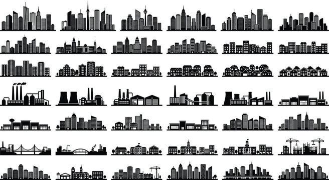 Black architectural landscape panorama silhouette set with statue of liberty eiffel tower taj mahal big ben and colosseum monuments