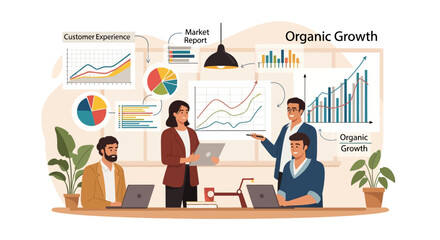 Naklejka premium Business team analyzing organic growth charts in meeting room.