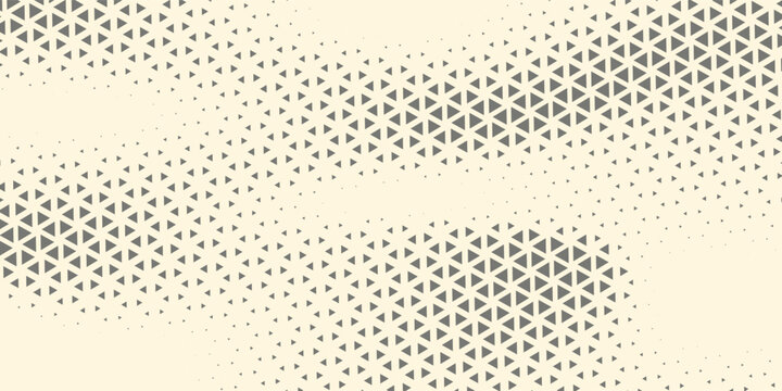Abstract geometric halftone triangle pattern with soft beige and grey gradient wave effect for elegant background design.