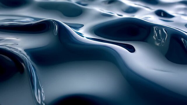 Dark liquid with a glossy sheen, blue waves, metallic fluid motion  perfect for backgrounds, abstract designs, or artistic projects.