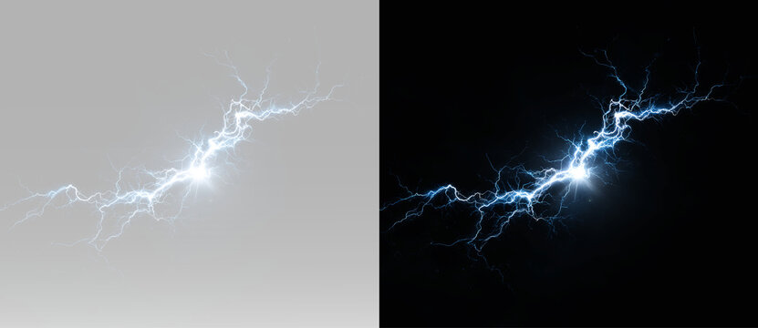 Natural lightning strike with electric plasma glow, powerful thunder energy and atmospheric electricity effect