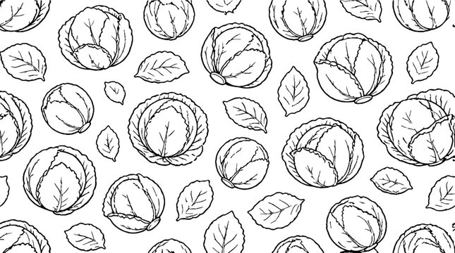 Detailed black and white cabbage leaf illustrations.