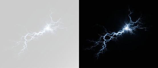 electric energy lightning bolt with glowing plasma effect, thunderstorm flash and natural electricity discharge © HolyStas