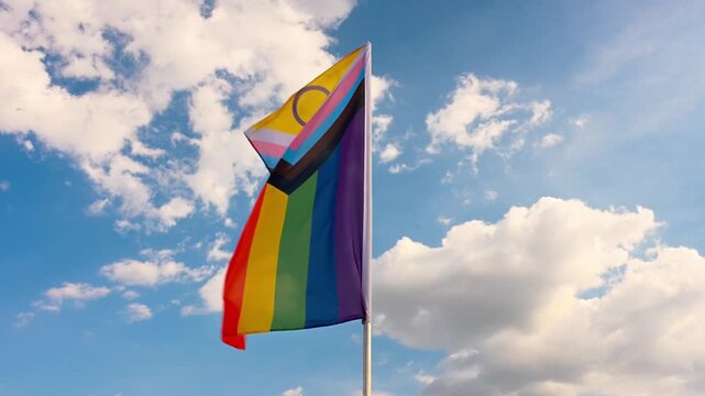 Budapest, Hungary - June 20, 2026 Progress Pride Flag Against Sky