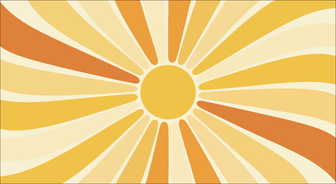 Sun Burst Pattern Background with Sunshine Rays, Retro Summer Wave Design, and Geometric Vector Texture