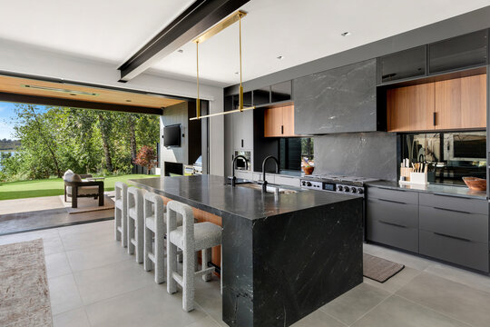 Luxury modern kitchen with indoor outdoor living