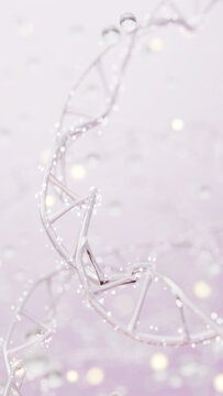 Twisting Liquid DNA Helix with Bokeh Light for Science and Cosmetic Background. 3D render