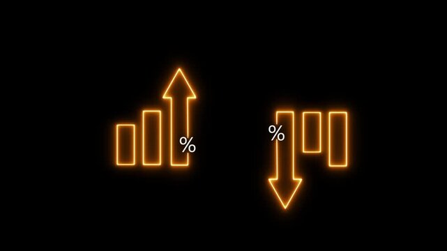 Graph going Up and Down sign with green and red arrows vector. Flat design vector illustration concept of sales bar chart symbol icon with arrow moving down and sales bar chart with arrow moving up.