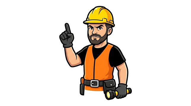 USA Labor day Labor day USA Labor Cartoon Construction Worker With Hard Hat And Flashlight Pointing Finger character builder