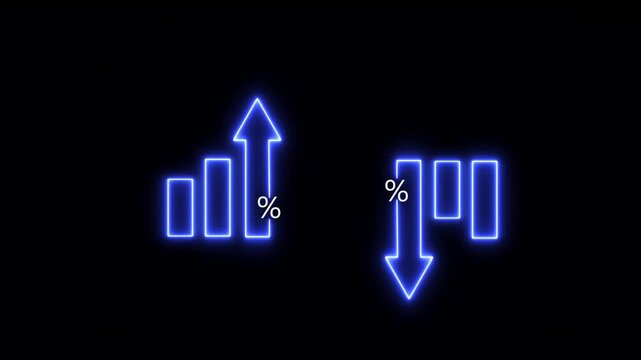 Graph going Up and Down sign with green and red arrows vector. Flat design vector illustration concept of sales bar chart symbol icon with arrow moving down and sales bar chart with arrow moving up.