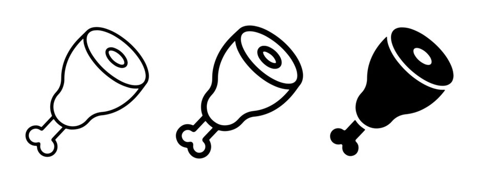 Ham Hock Icons, Meat Leg Symbols, Pork Chop Graphics, Food Vector Set for Culinary Design