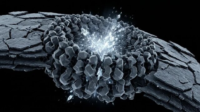 補体タンパク質が標的細胞の膜に集合して孔を開け破壊する、漆黒背景の医療CG動画。