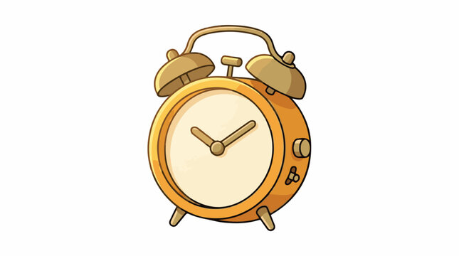 A digital illustration of an orange alarm clock with a white face