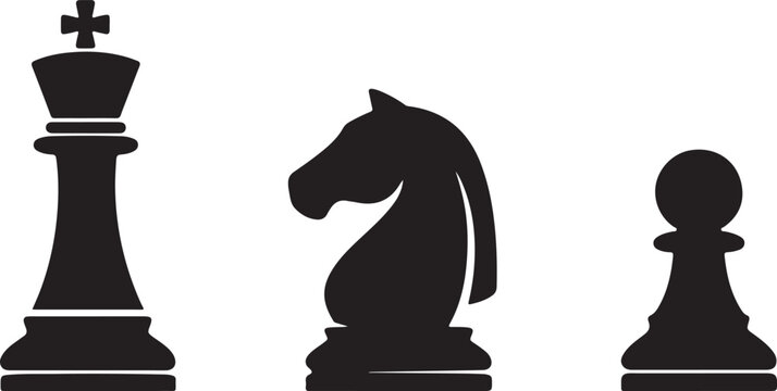 Silhouette vector minimalist chess icons set featuring classic pieces for strategy and board games.